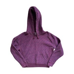 Champion Hoodie Medium Purple All Over Logo Print Sweatshirt Vintage Style